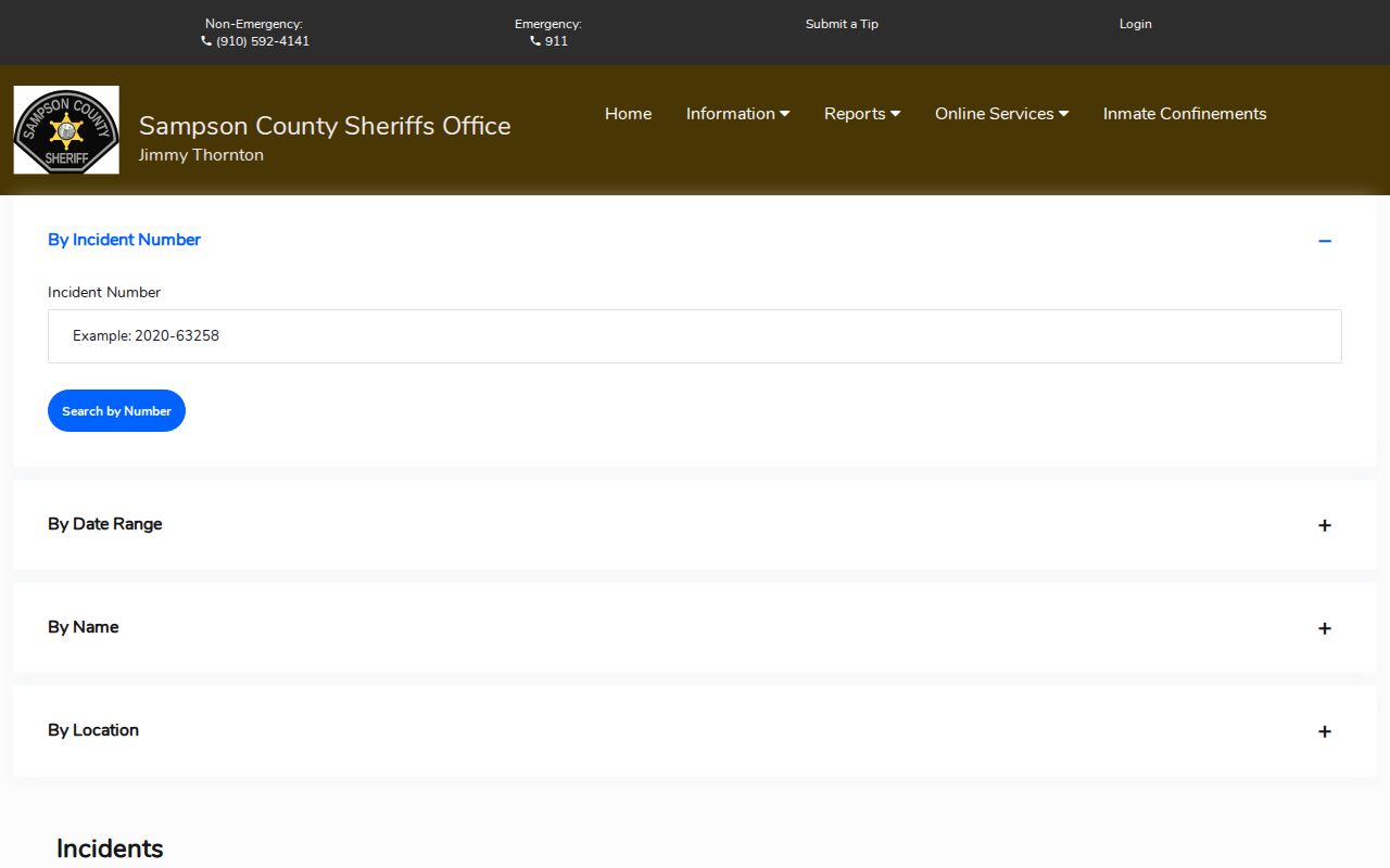 Sampson County arrest record incident search fields