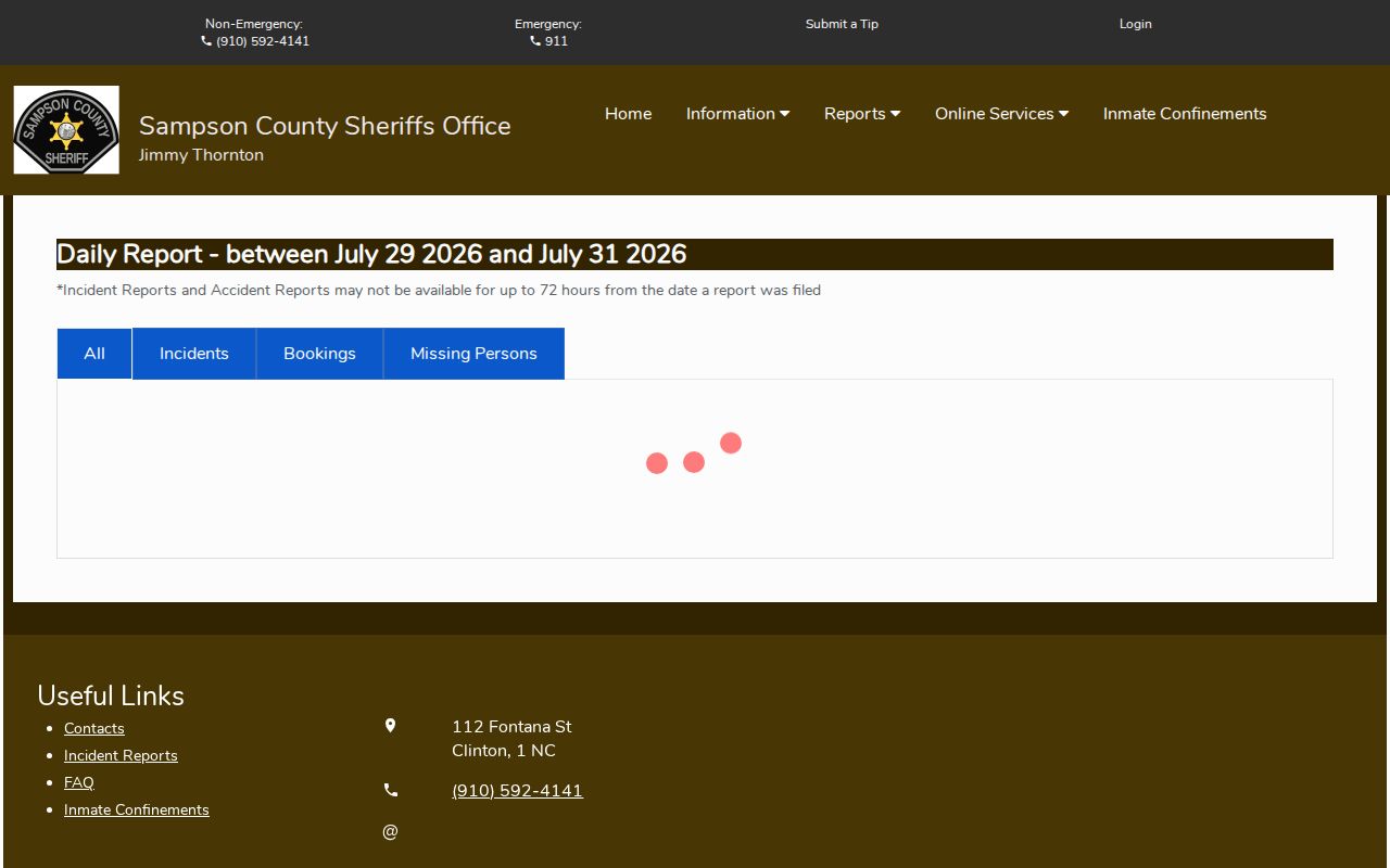 Sampson County arrest lookup recent booking report