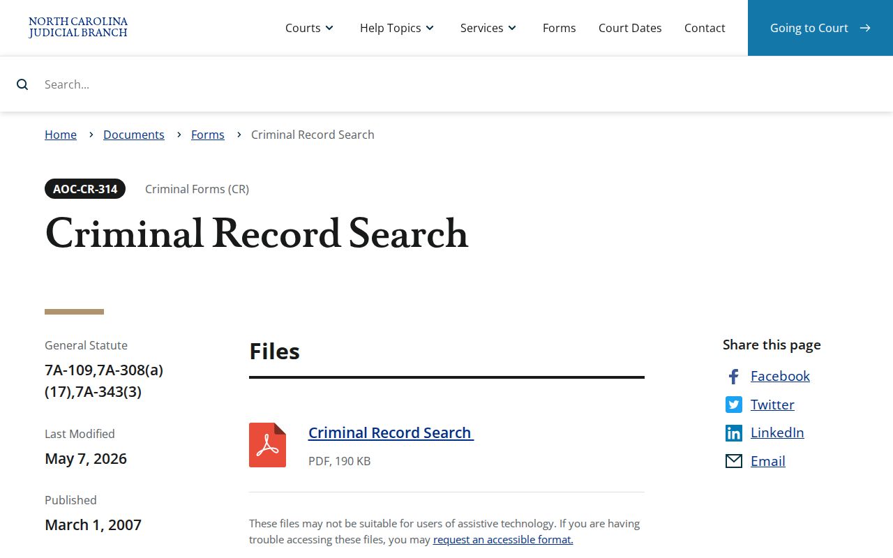 Sampson County criminal court cases AOC-CR-314 search form