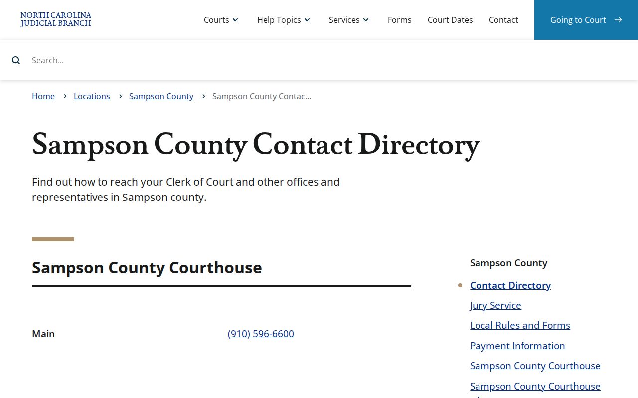 Sampson County criminal court cases contact directory
