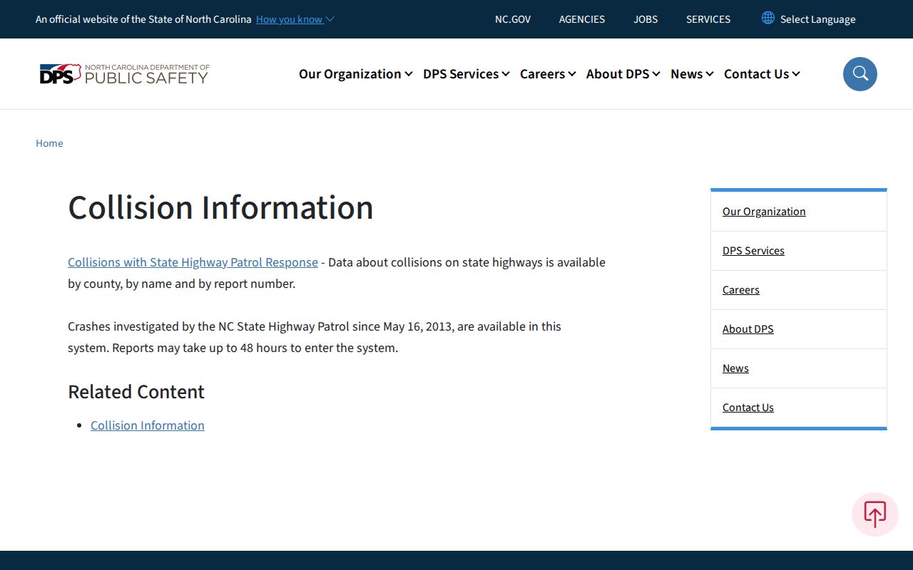 North Carolina Highway Patrol collision report search