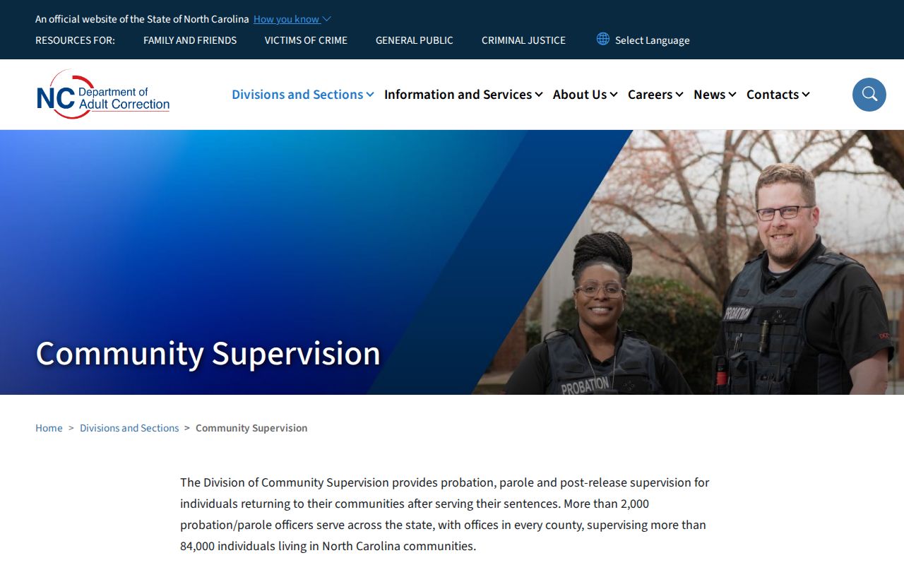 North Carolina NCDAC community supervision information