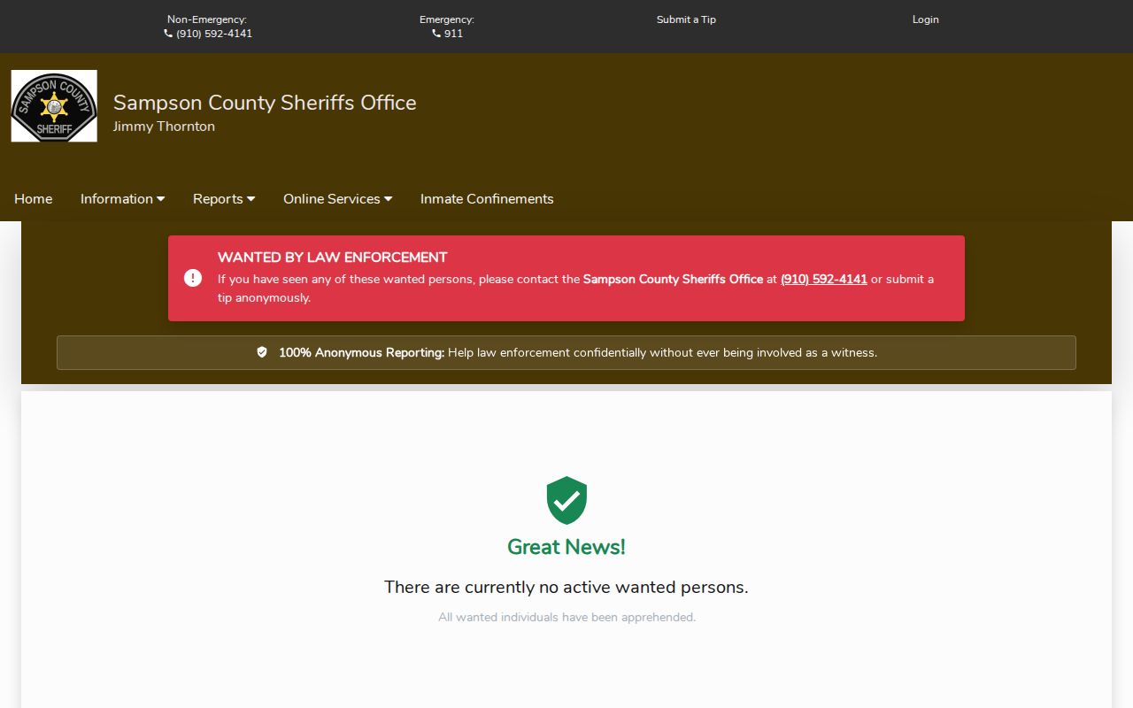 Sampson County Citizen Connect Most Wanted interface