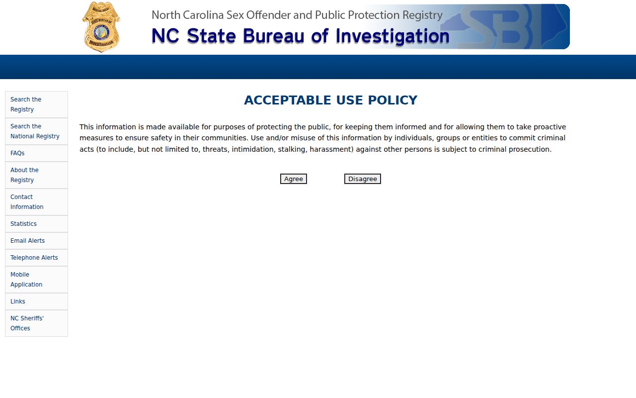 Sampson County sex offender search screen on the North Carolina registry